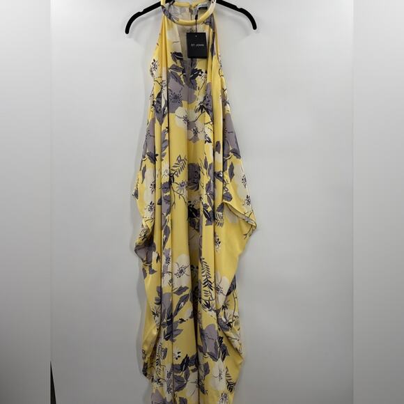 St.John Floral-Print Cold-Shoulder Silk Crepe De Chine Kaftan Dress - Picture 2 of 6